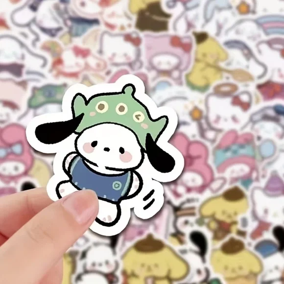 Kawaii Pastel Character Sticker Sheet - Pink & Black - Picture 3 of 7